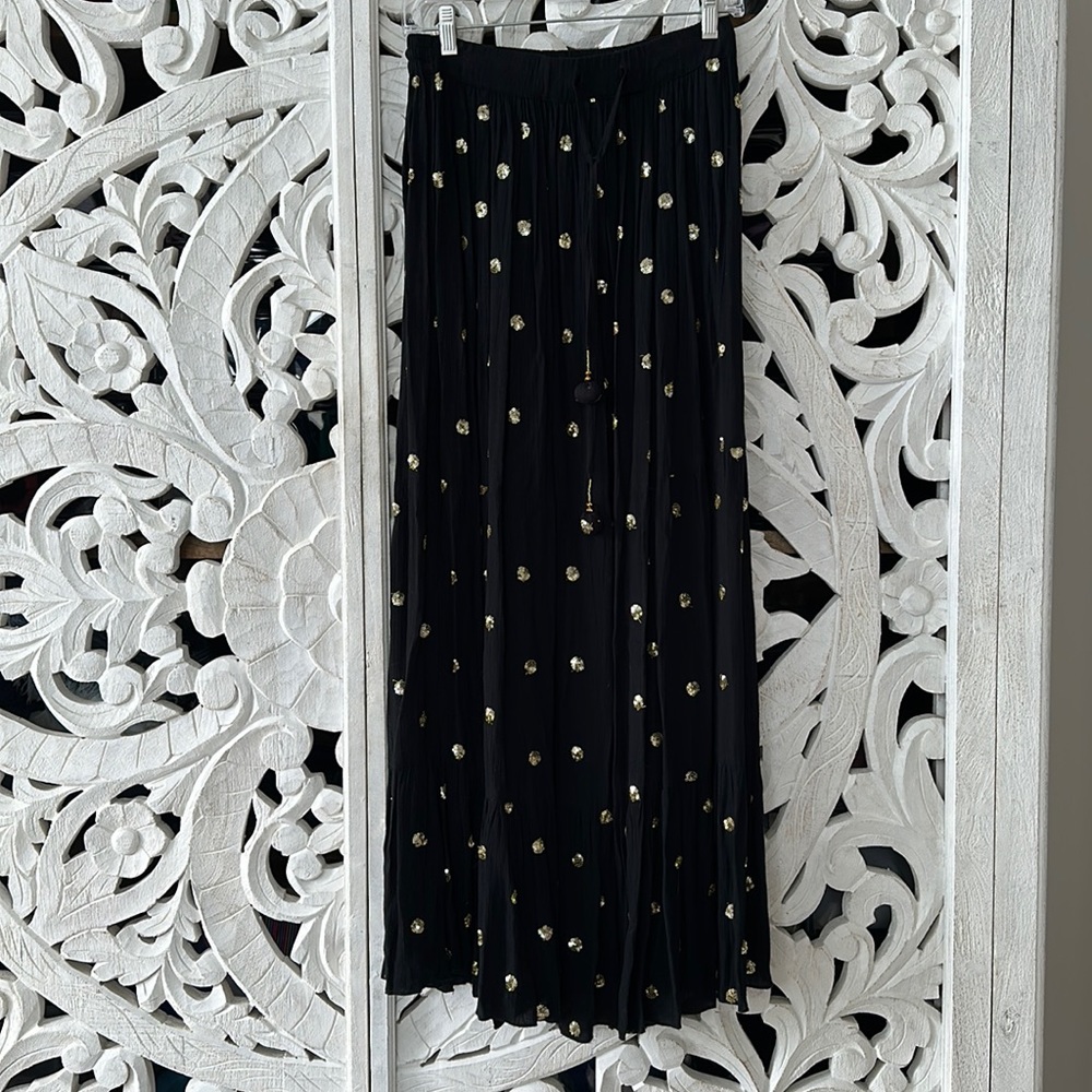 Ay Soliel St. Tropez Black Drawstring Maxi Skirt